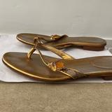 Gucci Shoes | Gucci Golden Thong Sandals Bee Accent 5.5 Italy | Color: Gold/Tan | Size: 5.5