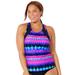 Plus Size Women's Chlorine Resistant High Neck Racerback Tankini Top by Swimsuits For All in Pink Abstract (Size 18)