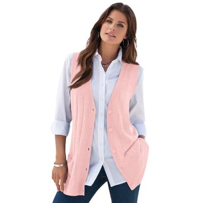 Plus Size Women's Fine Gauge Drop Needle Sweater Vest by Roaman's in Soft Blush (Size 5X)