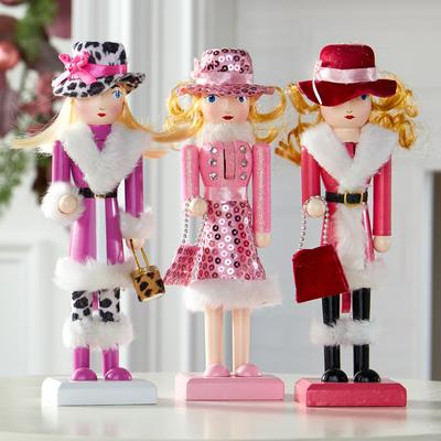 Set of 3 Nutcracker Girls by BrylaneHome in Pink Christmas Decoration