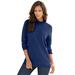 Plus Size Women's Fine Gauge Drop Needle Mockneck Sweater by Roaman's in Navy (Size 5X)