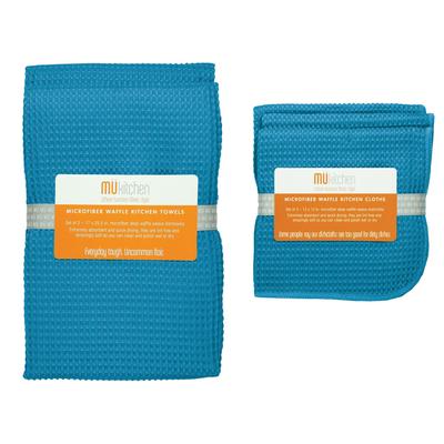 Microfiber Waffle Cloth & Towel 5pc Set by Mu Kitchen in Sea Blue