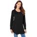 Plus Size Women's Fine Gauge Drop Needle Henley Sweater by Roaman's in Black (Size 2X)