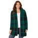 Plus Size Women's Country Village Sweater Cardigan by Catherines in Emerald Black Buffalo Plaid (Size 0X)