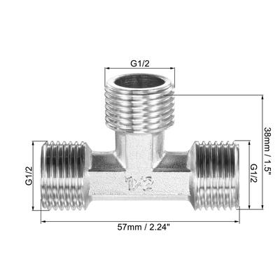 Copper Pipe Fitting Tee G1/2 Male 3 Way T Shape Hose Connector Adapter