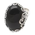 Licorice Candy,'Unisex Sterling Silver and Onyx Cocktail Ring'