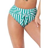 Plus Size Women's Striped Tie Front Bikini Bottom by Swimsuits For All in Aloe White Stripe (Size 18)