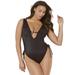 Plus Size Women's A-List Plunge One Piece Swimsuit by Swimsuits For All in Black (Size 16)