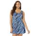 Plus Size Women's Chlorine Resistant Tank Swimdress by Swimsuits For All in Blue Swirls (Size 14)