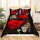 Leopard Duvet Cover Set Super King Size 3D Animal Print Bedding Set Wildlife Comforter Cover Gorgeous Red Poppy Floral Bedspread Cover with 2 Pillow Shams Microfiber Quilt Cover Breathable