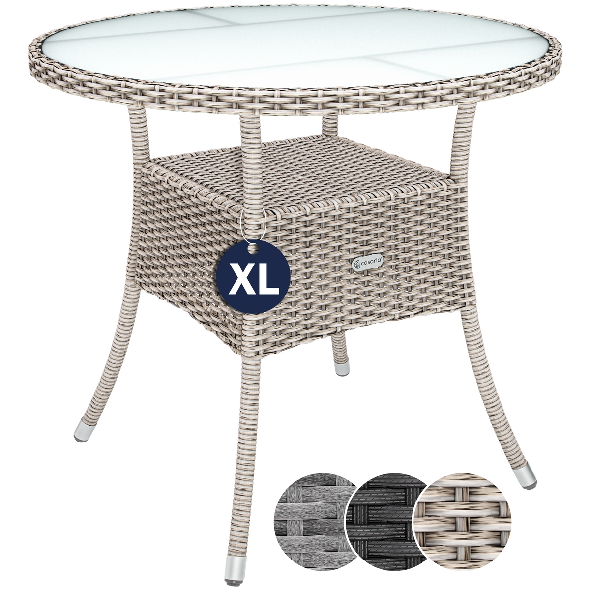 CASARIA® Polyrattan Balkontisch Beistelltisch Rund Ø 80cm Grau Beige Image