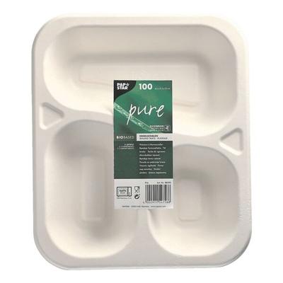 Papstar 100 Siegelschalen 3-geteilt weiß 925 ml - 21,2 x 25 cm weiß