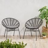 George Oliver Bankhead Wicker Patio Dining Chair w/ Cushion Metal/Wicker/Rattan in Brown | 29.5 H x 27.75 W x 24.25 D in | Wayfair