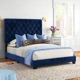 Willa Arlo™ Interiors Bartsch Tufted Low Profile Standard Bed Upholstered/Velvet in Blue | 54.13 H x 80.51 D in | Wayfair