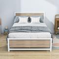 Sand & Stable™ Troy Bed, Metal and Wood Bed Frame w/ Headboard and Footboard Wood/Metal in White | 40 H x 54 W x 78 D in | Wayfair