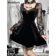 Goth Dark – robe en velours noir style gothique Vintage en dentelle Patchwork Grunge manches