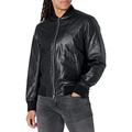 Armani Exchange PU Leather Chest. Big Mirrored Logo on Back sur Tone. Two Pockets. Double Zip Jacket, Black, S