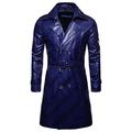 LSSM Fashion Printed Double-Breasted Lapel Long Leather Trench Coat For Men Men'S Classic Vintage Retro Scooter Bomber Trendy Coat Winter Fleece Jacket Warm Cargo Stand Blue-2 M