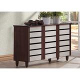 Red Barrel Studio® Gutzwiller 14 Pair Shoe Storage Cabinet Manufactured Wood in Brown/White | 26.33 H x 44.46 W x 13.1 D in | Wayfair