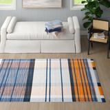 Blue/Orange 60 x 0.12 in Area Rug - Sand & Stable™ Omar Plaid Handmade Flatweave Wool/Orange/Blue Area Rug Cotton/Wool | 60 W x 0.12 D in | Wayfair