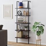 Trent Austin Design® Chira 72.5" H x 24" W Steel Ladder Bookcase Wood/Metal in Black/Brown | 72.5 H x 24 W x 11.72 D in | Wayfair