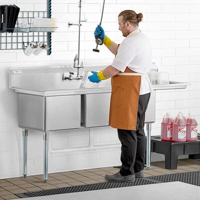 Regency 78 1/2" 16 Gauge Stainless Steel Three Compartment Commercial Sink with Galvanized Steel Legs and 1 Drainboard - 18" x 18" x 14" Bowls - Right Drainboard
