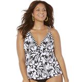 Plus Size Women's Loop Strap Tankini Top by Swimsuits For All in Black Cream Flower (Size 20)