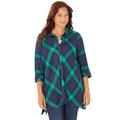 Plus Size Women's Buttonfront Plaid Tunic by Catherines in Navy Plaid (Size 1X)