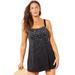 Plus Size Women's Princess Seam Swimdress by Swimsuits For All in Black White Dot (Size 8)