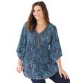 Plus Size Women's Bejeweled Pleated Blouse by Catherines in Deep Teal Paisley Print (Size 3X)