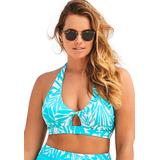 Plus Size Women's Contessa Halter Bikini Top by Swimsuits For All in Crystal Blue Palm (Size 4)
