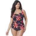 Plus Size Women's Chlorine Resistant H-Back Sarong Front One Piece Swimsuit by Swimsuits For All in New Poppies (Size 12)