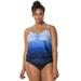 Plus Size Women's Loop Blouson One Piece Swimsuit by Swimsuits For All in Blue Aztec (Size 14)