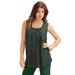 Plus Size Women's Pleated Tank by Roaman's in Green White Medallion (Size 24 W) Top