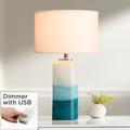 Possini Euro Roxanne Blue Glass LED Night Light Table Lamp With USB Dimmer