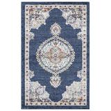 Blue/Navy 49 x 31 x 0.39 in Area Rug - Bungalow Rose Medallion Power Loomed Performance Navy Rug Polyester | 49 H x 31 W x 0.39 D in | Wayfair