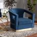 Neville Modern Luxe and Glam Navy Blue Velvet Fabric Upholstered and Gold Finished Metal Armchair - 28.70"H x 30.30"W x 31.10"D