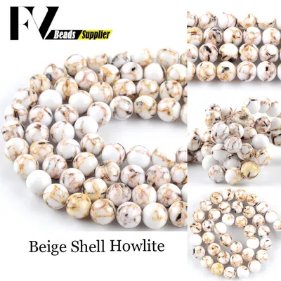 Perles rondes naturelles 4 6 8 10 12mm coquille Beige turquoise pierre Howlite pour la