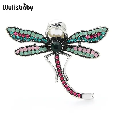 Wuli & baby – broche multicolore en forme de libellule pour femmes avec ailes en cristal strass