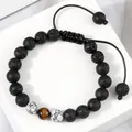 Bracelet en obsidienne naturelle pour hommes et femmes pierre de lave Onyx noir bijoux faits à la