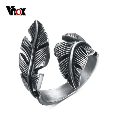 Vnox – bague plume Vintage pour homme bijoux en acier inoxydable Style motard polissage à la