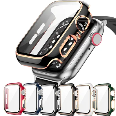 Verre + couvercle pour boîtier Apple Watch 45mm 41mm 44mm 40mm protecteur d'écran bicolore iWatch