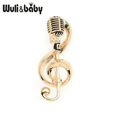 Wuli & baby – broches de notes de musique pour hommes et femmes alliage couleur or Microphone