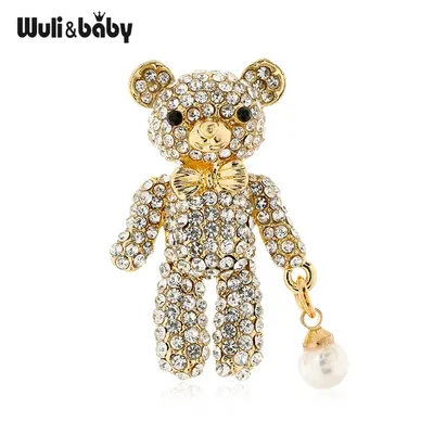 Wuli & baby – broche ours scintillante en strass pour femme joli Animal de noël fête bureau