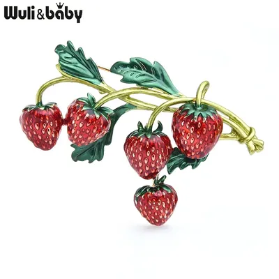 Wuli & baby – broches de fraises en émail rouge pour femmes Bouquet de fraises rouges fleurs