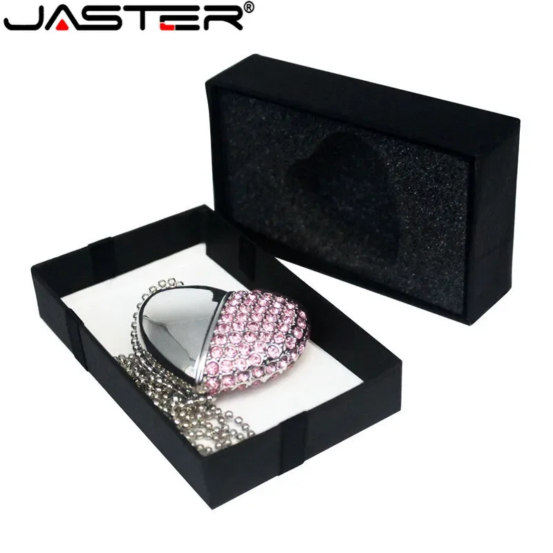 JASTER USB 2.0 métal diamant cristal coeur avec boîte-cadeau clé USB clé USB 4GB 32GB 64GB clé mémoire logo du client