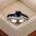 HUITAN – Bague de mariage en pierre noire pour femmes cristal Zircon bijoux classiques brillants