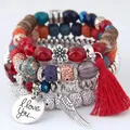 Bracelets bohème pour femmes pierre de lave ailes coeur pendentif perles Bracelets pour fête