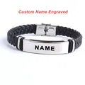 Bracelet en cuir et bracelet en acier inoxydable pour hommes et femmes logo personnalisé nom