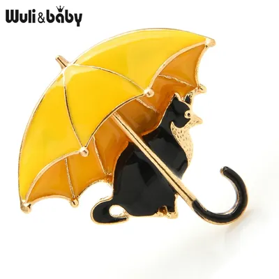 Wuli & bébé mignon chat sous parapluie broches pour femmes émail 4 couleurs renard Animal fête